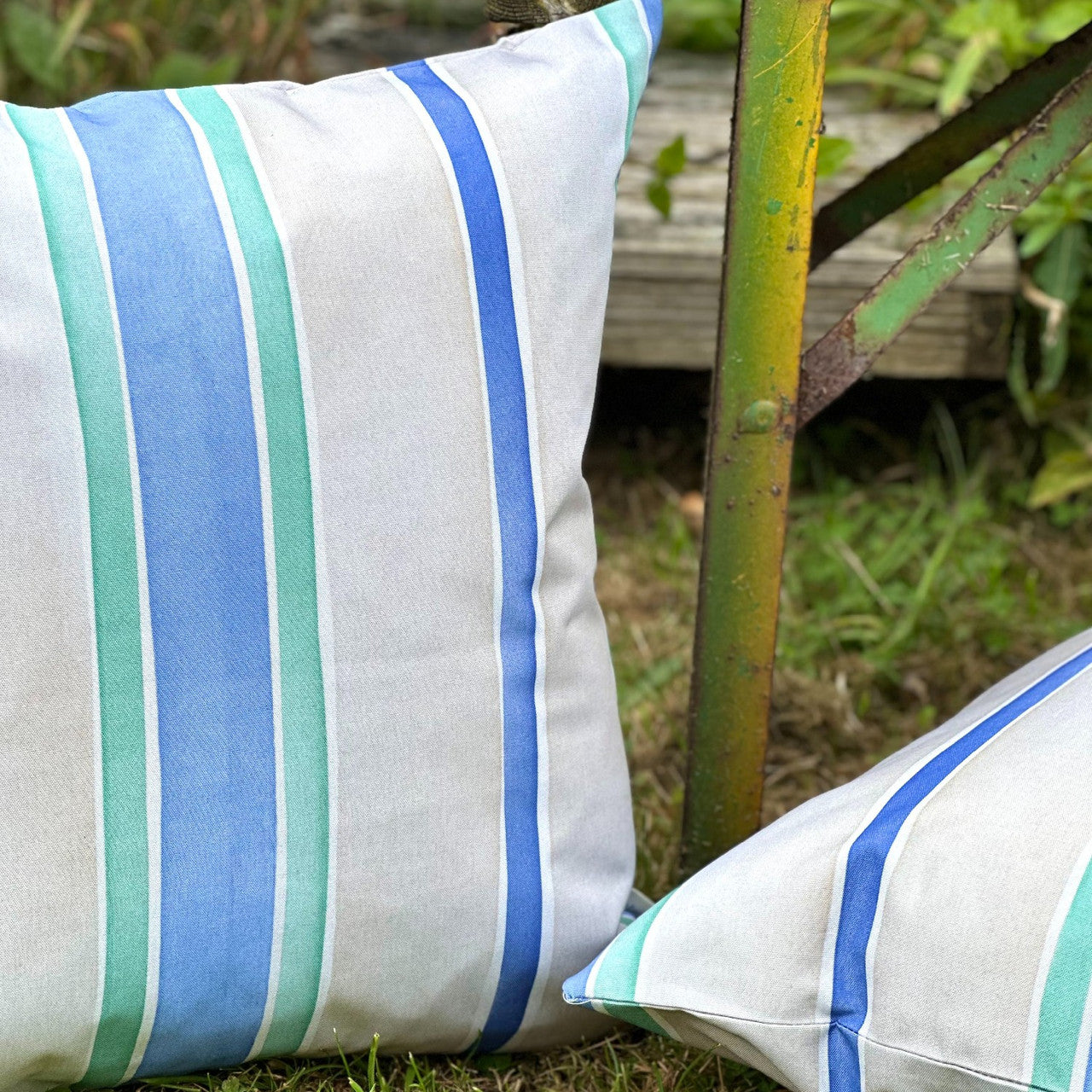 Blue striped outdoor cushions best sale